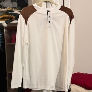 Men's White and Brown Long Sleeve Shirt